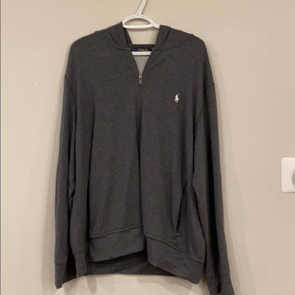 Polo zip up hoodie. XL. GRAY.